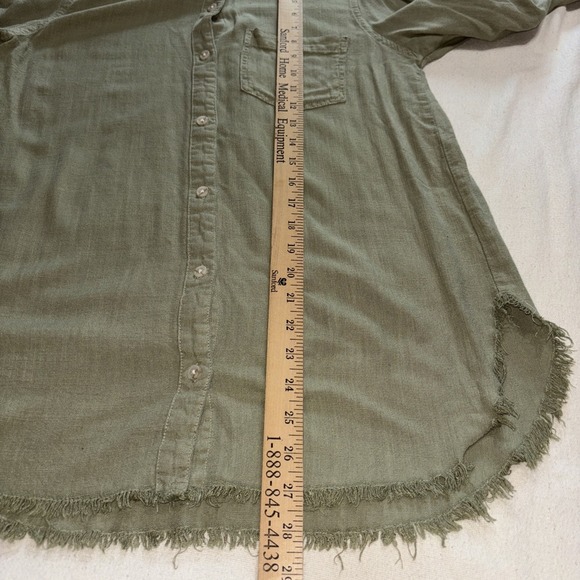 Thread & Supply Sage  Button Up Linen Blend Frayed Hem Western Boho‎ XS - Picture 4 of 7